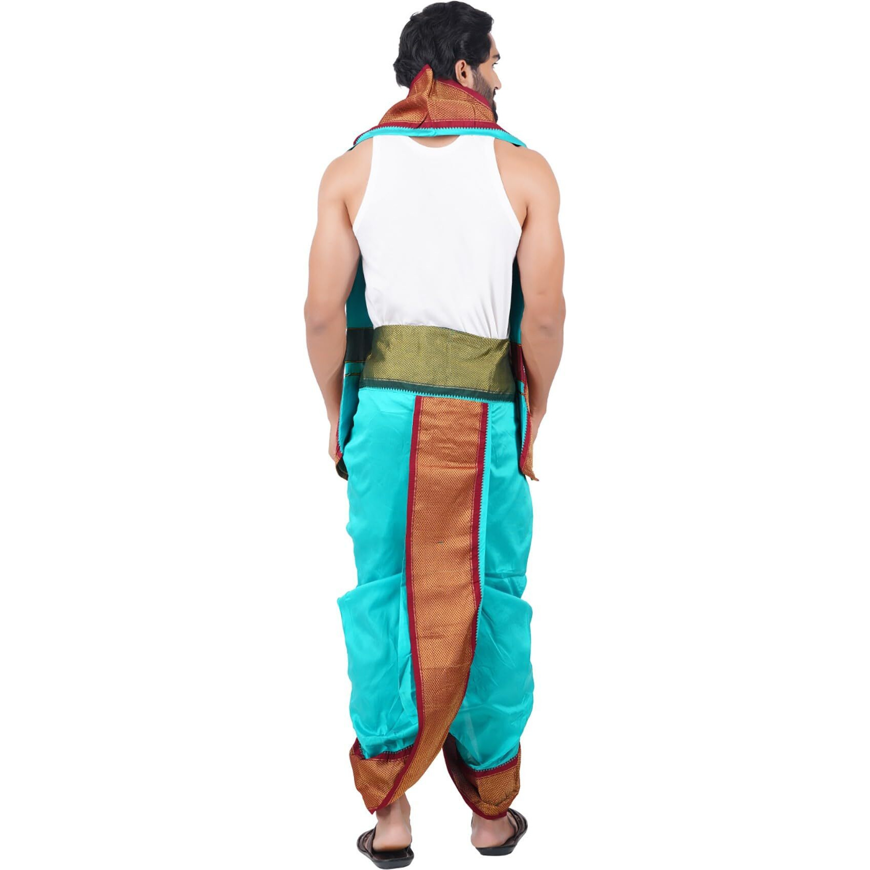 Prakasam Cotton Mens Asha Silk Panchakacham Ready To Wear Dhoti Towel Set With Pocket/Panchakacham Dhoti With Angavastram (Stitched Dhoti With Pocket