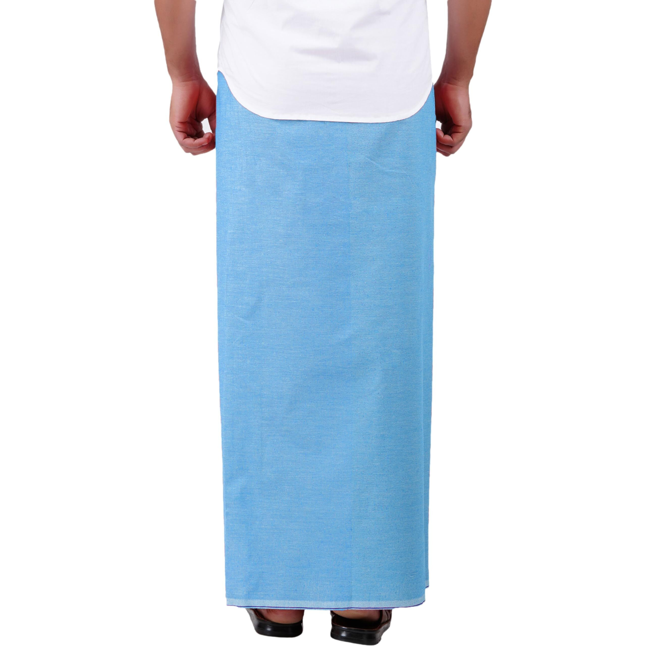 Prakasam Cotton Mens Supreme Qulaity Kfc Plain Welcro Pocket Dhoti (Kfc-Pln-Skyblue)