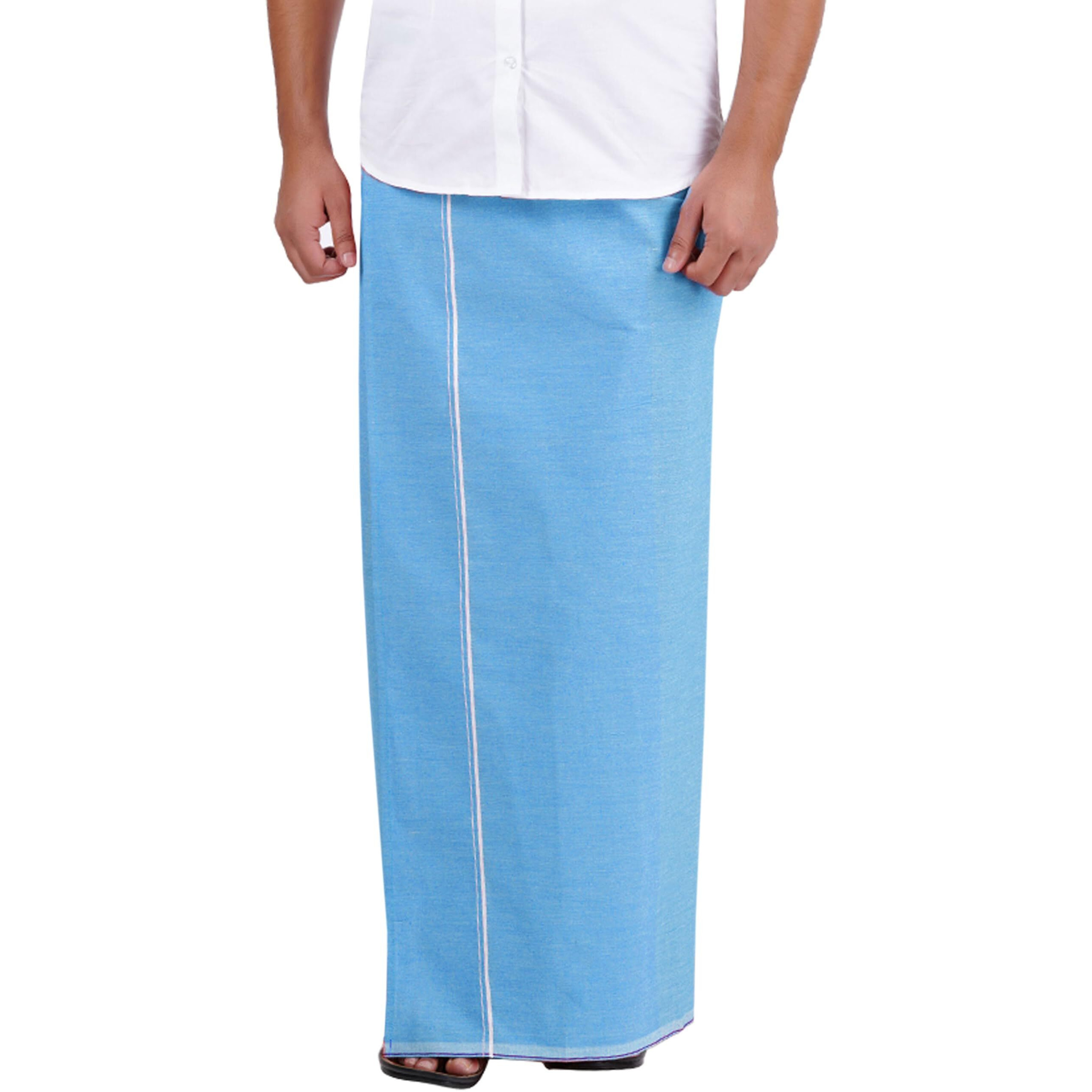 Prakasam Cotton Mens Supreme Qulaity Kfc Plain Welcro Pocket Dhoti (Kfc-Pln-Skyblue)