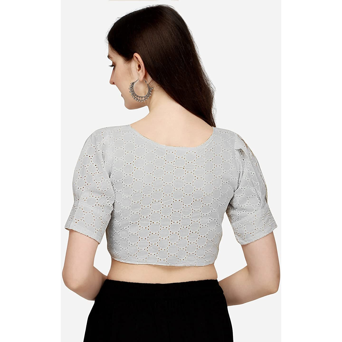 Pujia Mills Women's Cotton Chikankari Embroidery Work Readymade Saree Blouse (32, Hakoba Bright White)