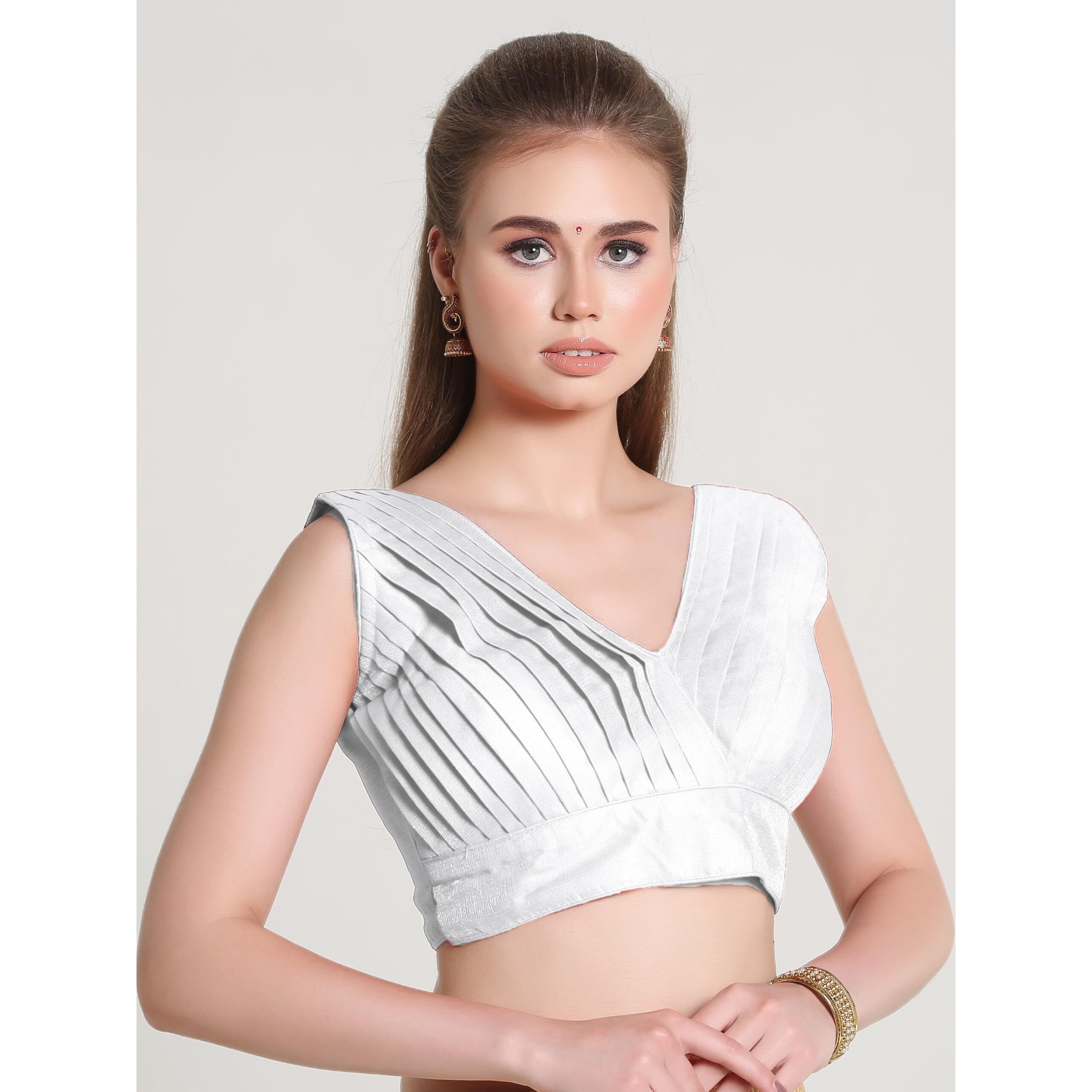 Pujia Mills Women's Zimmy Choo Sleevelees V Neck Platted Sleeveless Blouse (Shiva White 38)