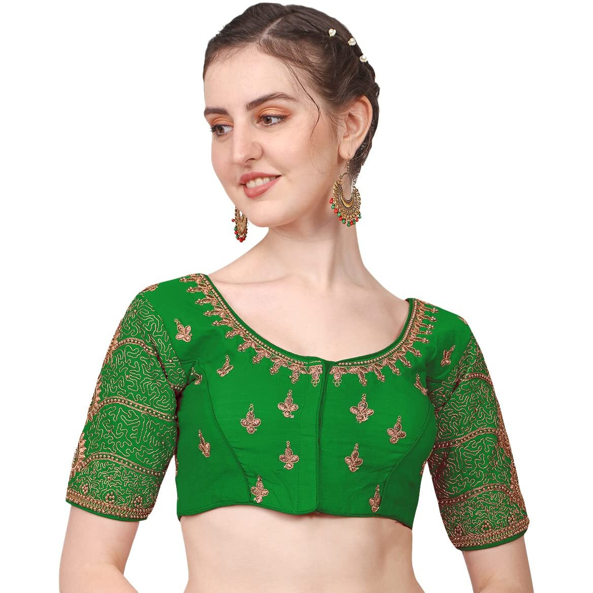 Pujia Mills Women's Silk Chevron Half Sleeve Blouse (Billa Green 38_Green_38)