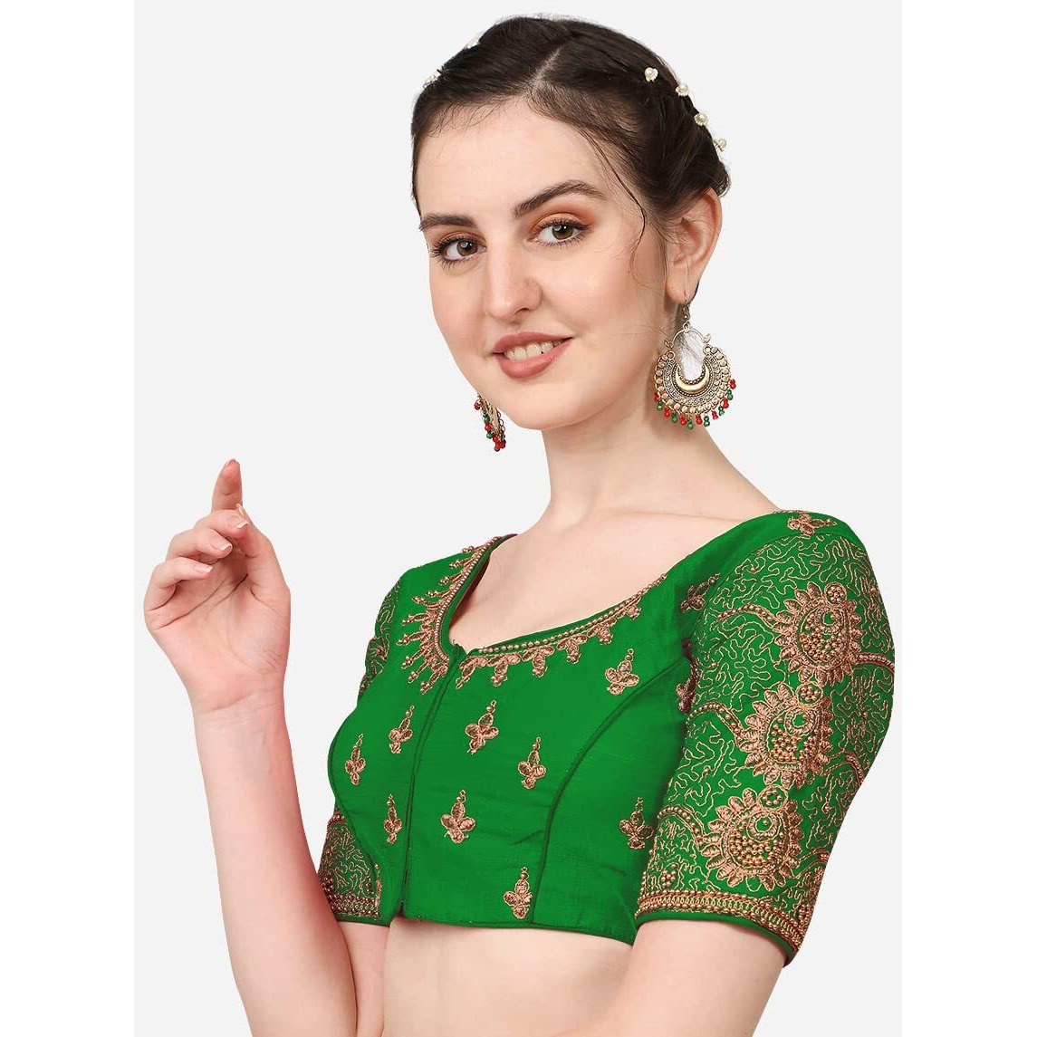 Pujia Mills Women's Silk Chevron Half Sleeve Blouse (Billa Green 38_Green_38)