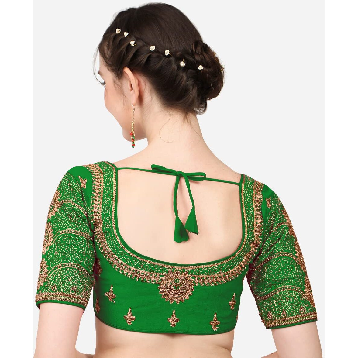 Pujia Mills Women's Silk Chevron Half Sleeve Blouse (Billa Green 38_Green_38)