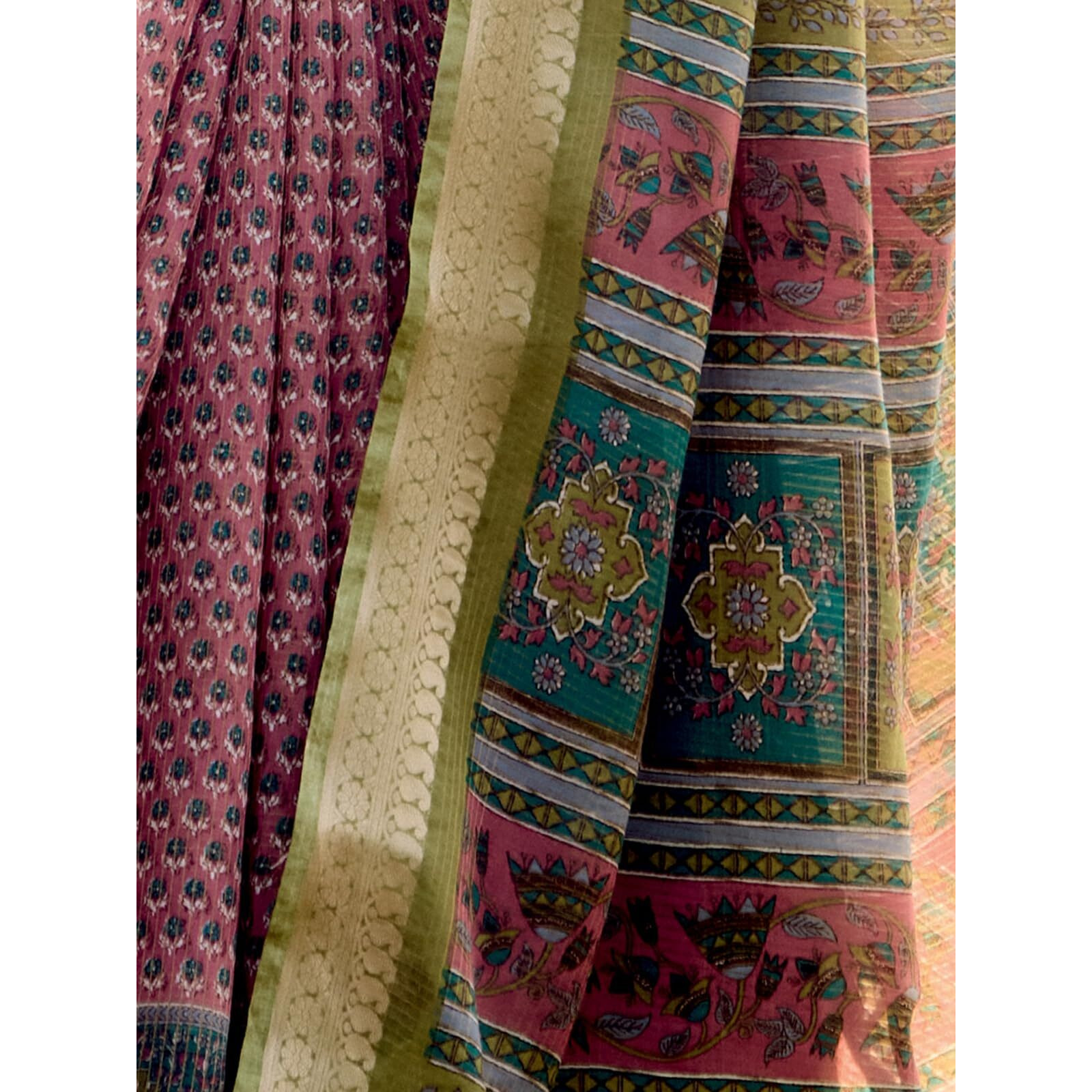 Satrani Women's Cotton Silk Printed Weaving Saree With Unstitched Blouse Piece (4103S878N_Dusty Pink & Multi)