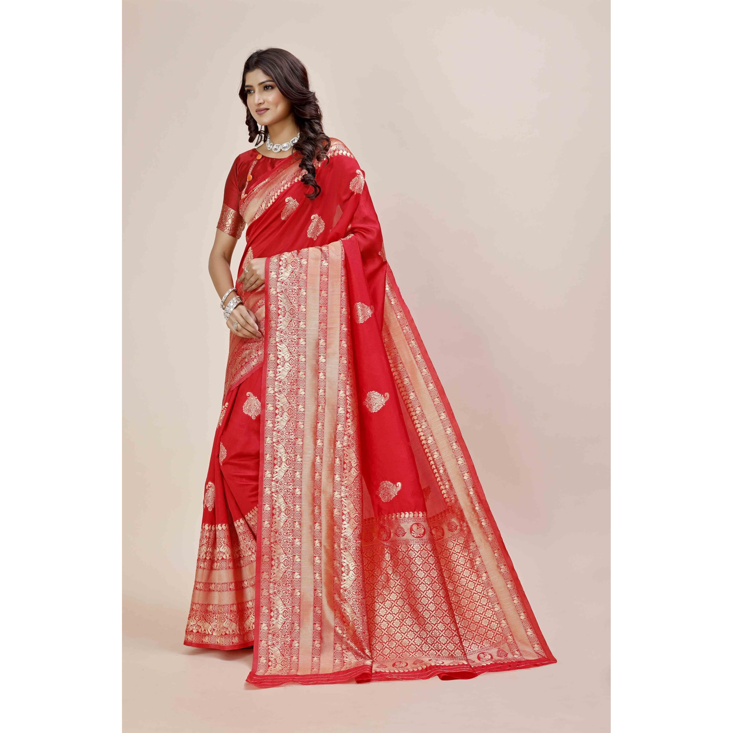 Shasmi Women's Banarasi Saree Pure Kanjivaram Silk Saree Soft New Ladies 2025 Design Wear Pattu Sarees Latest Party Sari Collections With Blouse Piece For Wedding Sadi (Pari-208 Red)