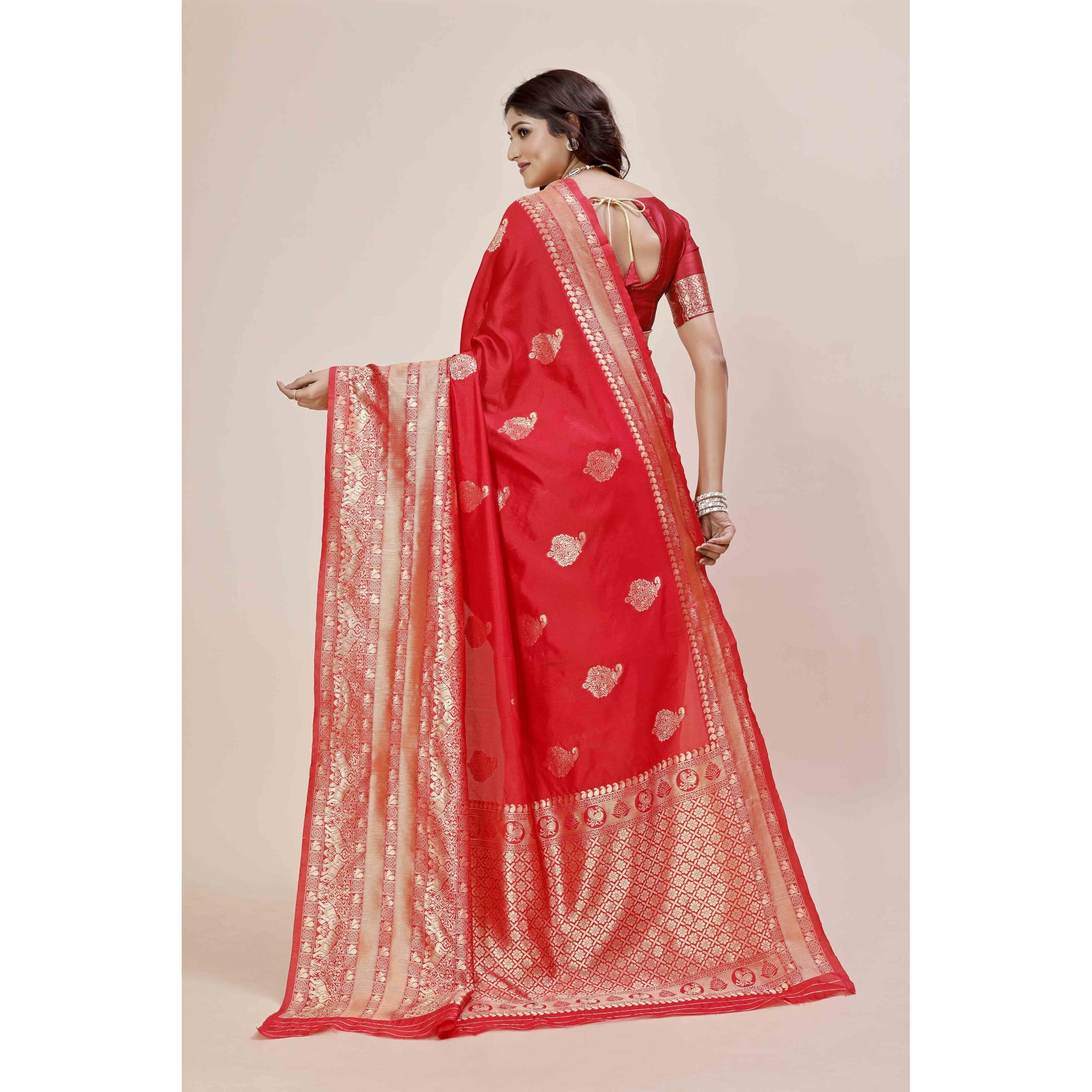 Shasmi Women's Banarasi Saree Pure Kanjivaram Silk Saree Soft New Ladies 2025 Design Wear Pattu Sarees Latest Party Sari Collections With Blouse Piece For Wedding Sadi (Pari-208 Red)