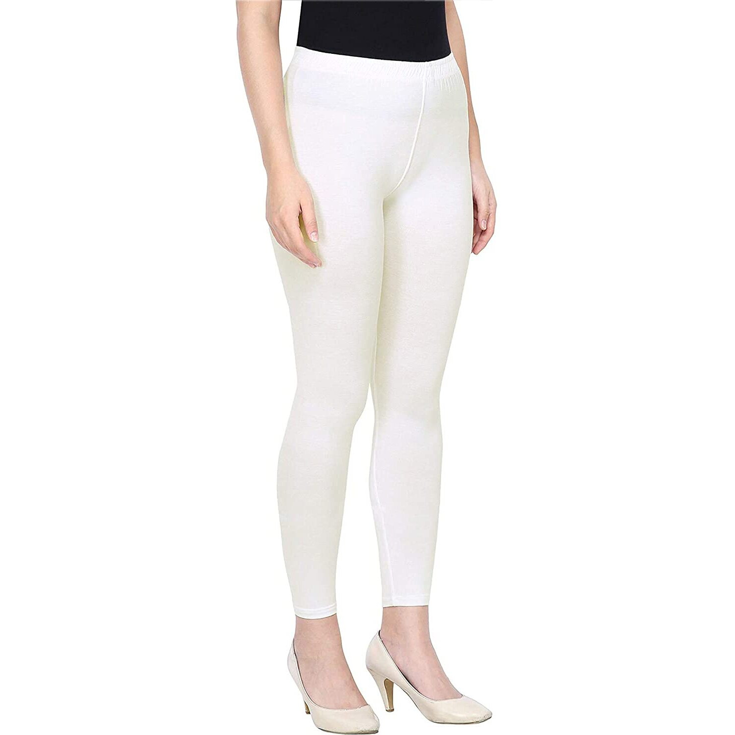 Shasmi Women's Leggings Cotton Lycra 4 Way Stretchable Skin Fit Off White Colored Ankle Length Leggings For Women (Leggings Ankle 16 Off White Slim)