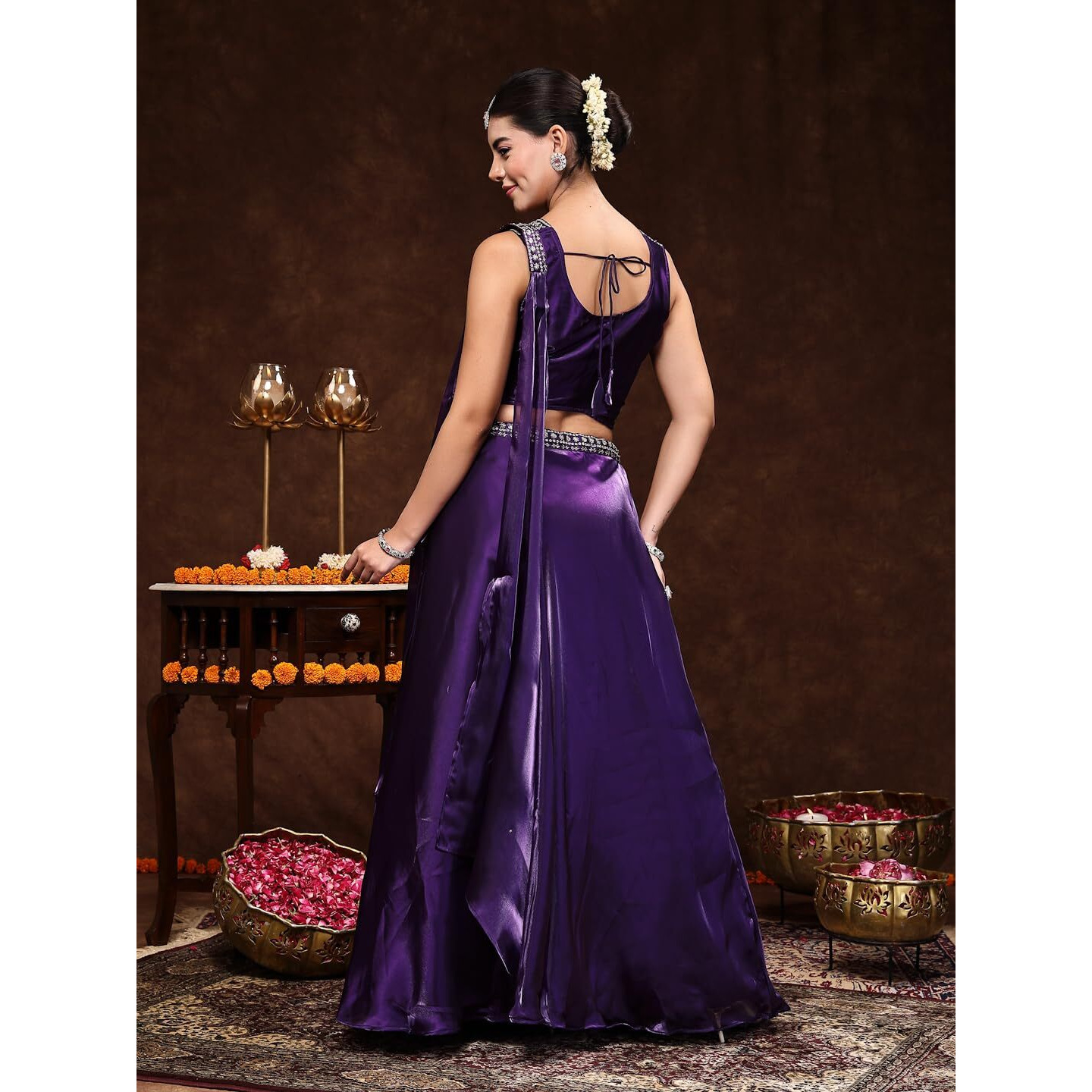 Stylum Women's Jimmy Choo Lehenga & Blouse With Dupatta (Stdselenawine38_Wine, M)