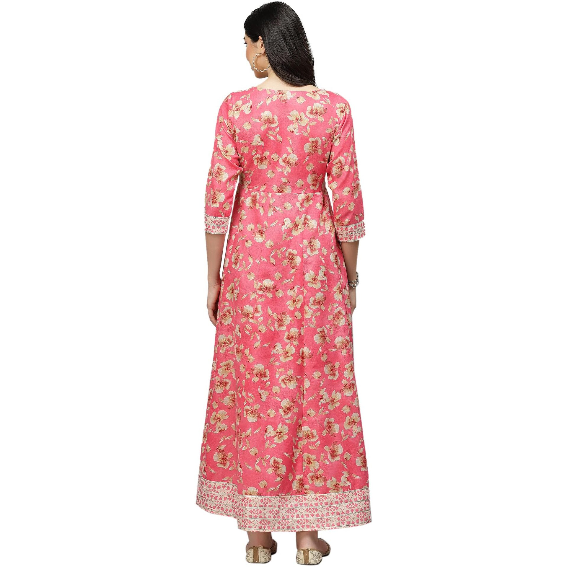 Stylum Women's Printed Cotton Blend Anarkali Kurta (Aarupink36_ Pink, S)
