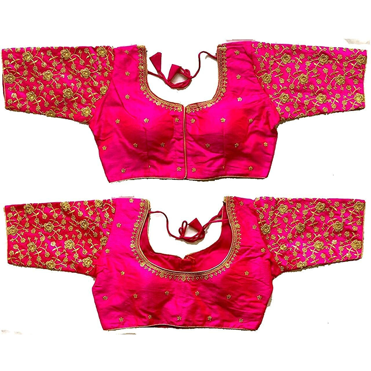 Vihu Fashion Silk Women's Embroidery Handwork & Thread Work Flower Design Half Sleeve Readymade Blouse (Flower Blouse_Pink_38)