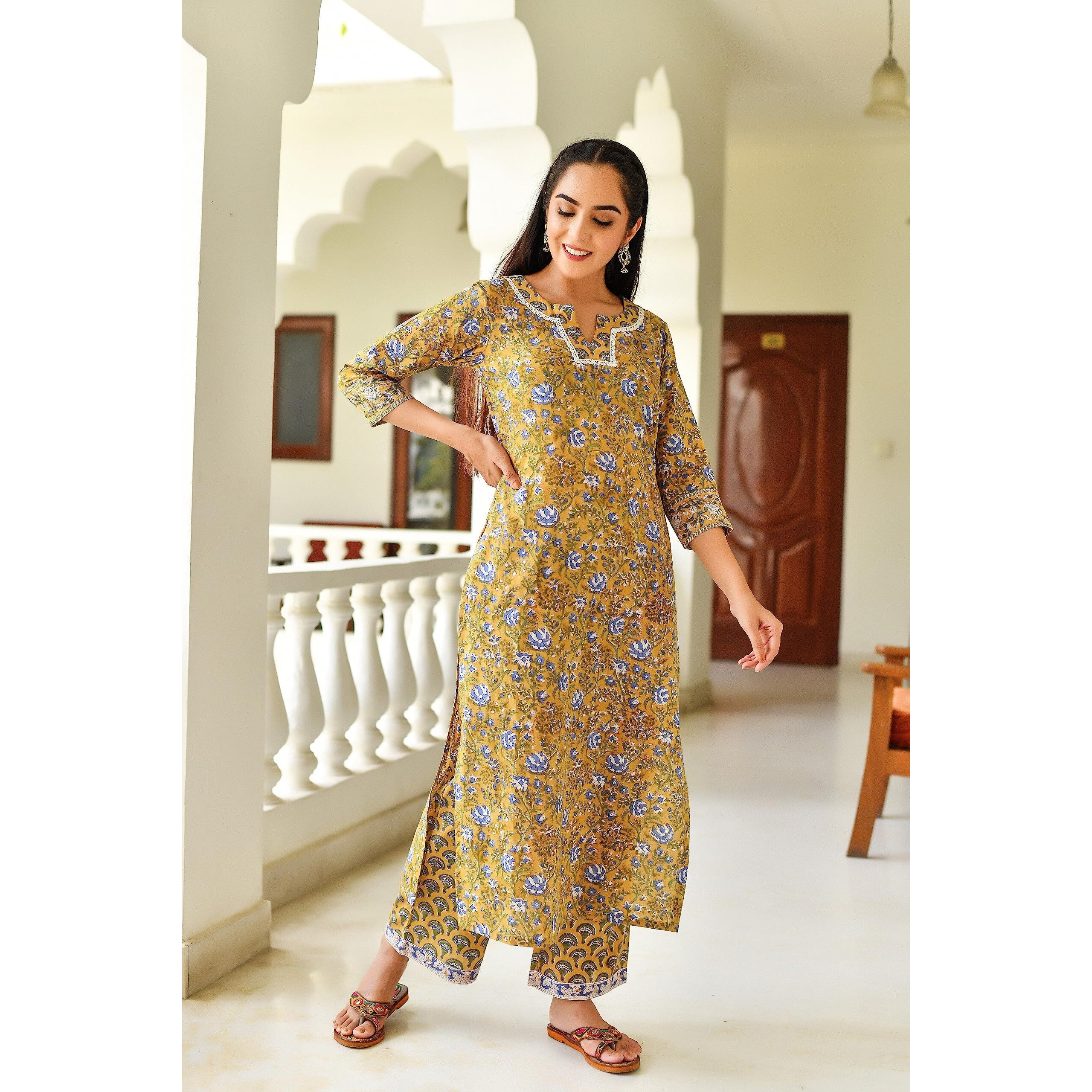 Alvami Women's Viscose Printed Kurta Set And Pant With Dupatta (Large), Multicolor