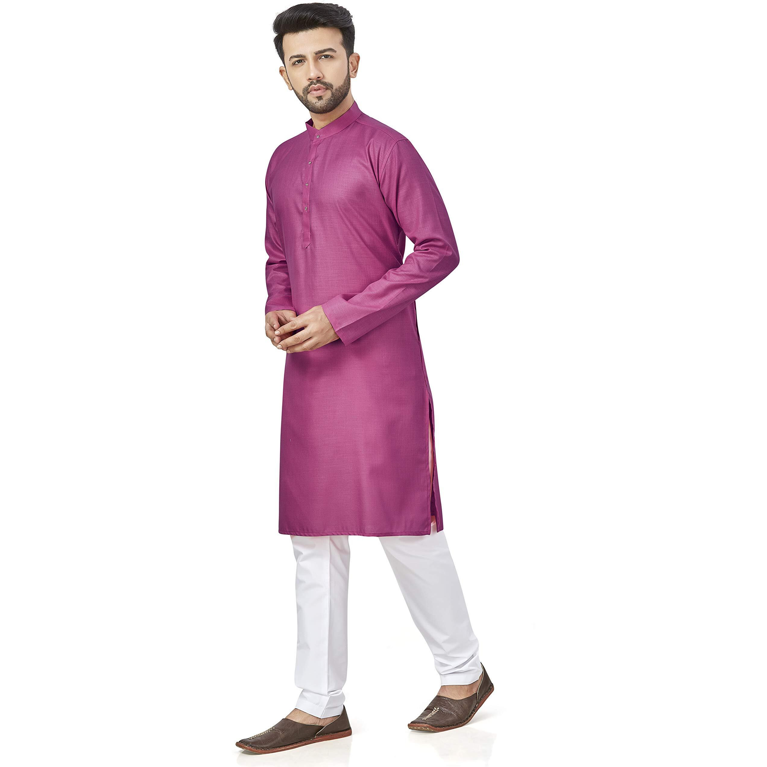 Be Active Men's Cotton Solid Regular Fit Kurta (Rfsk0001 11-L_Pink_L)