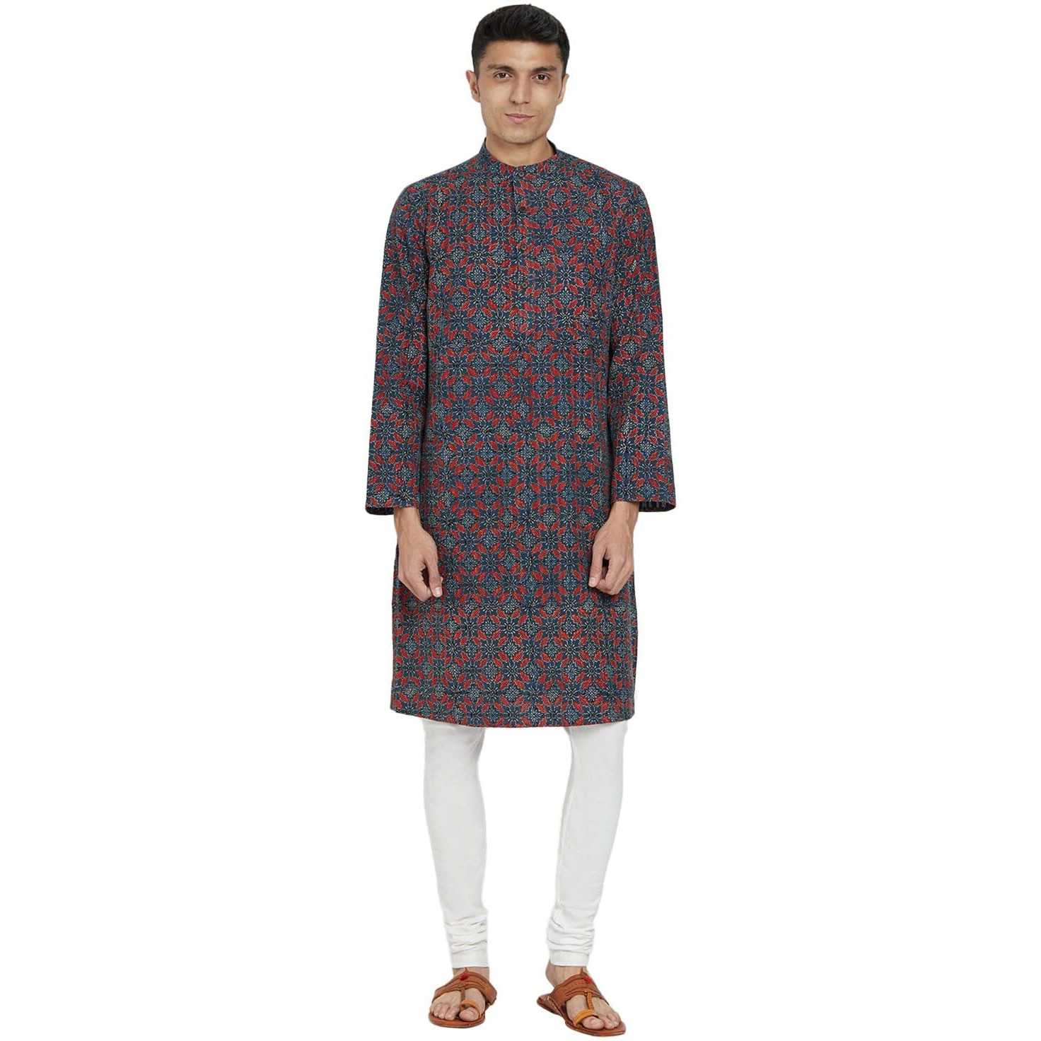 Fabindia Men's Cotton Printed Comfort Kurta_Indigo_Xs