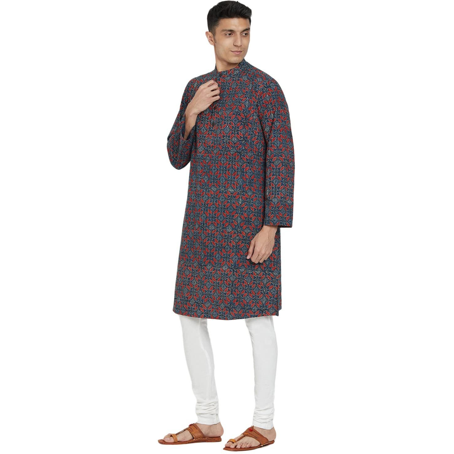 Fabindia Men's Cotton Printed Comfort Kurta_Indigo_Xs