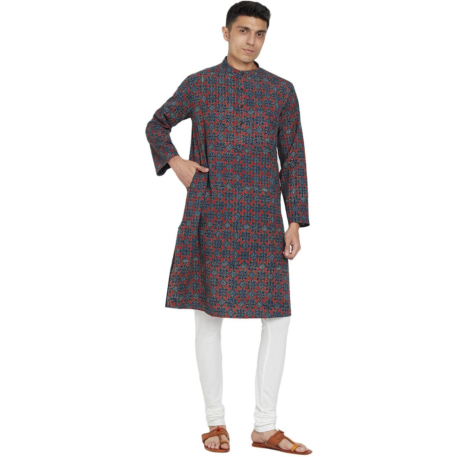 Fabindia Men's Cotton Printed Comfort Kurta_Indigo_Xs