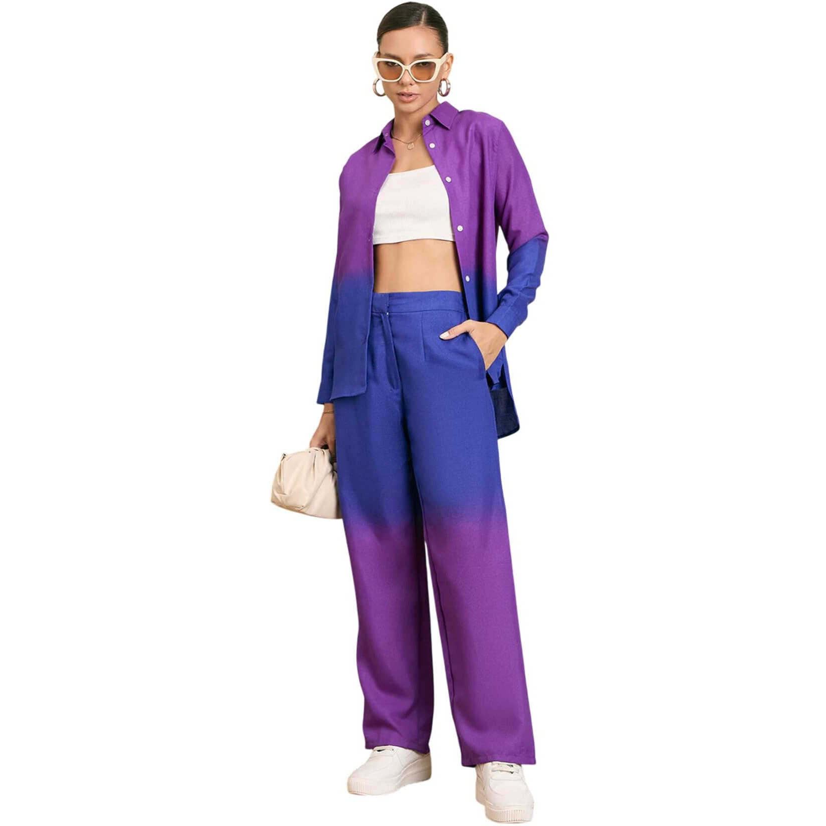 Fabnex Women Co Ord Set For Women | Co Ord Set For Women Stylish | Kurta Set For Women | Kurta Set | Ethnic Co Ord Set For Women | Full Sleeve Co-Ord Set (K-106-Purple-Blue-M)