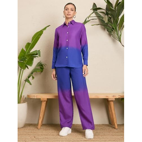 Fabnex Women Co Ord Set For Women | Co Ord Set For Women Stylish | Kurta Set For Women | Kurta Set | Ethnic Co Ord Set For Women | Full Sleeve Co-Ord Set (K-106-Purple-Blue-M)