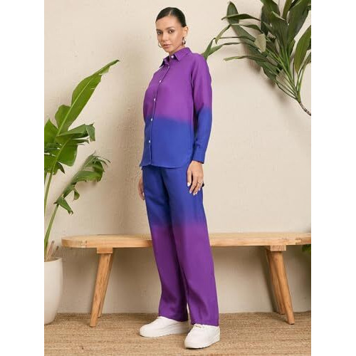 Fabnex Women Co Ord Set For Women | Co Ord Set For Women Stylish | Kurta Set For Women | Kurta Set | Ethnic Co Ord Set For Women | Full Sleeve Co-Ord Set (K-106-Purple-Blue-M)