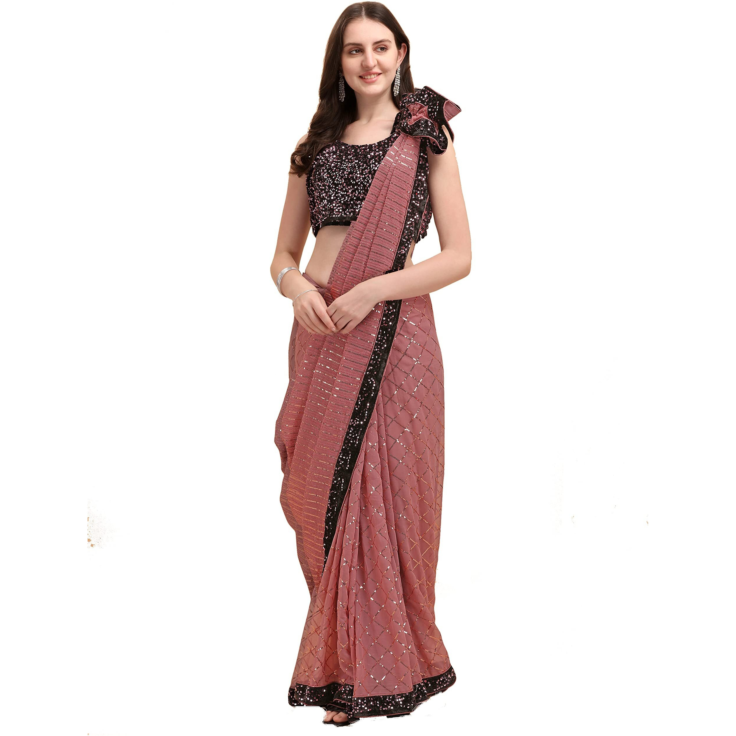 Fashion Basket Women's Georgette Purple Saree With Unstitched Blouse (Sari2785)