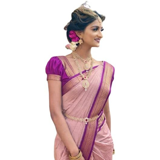 Flosive Women's Kanjivaram Pure Zari Woven Soft Silk Saree With Blouse Piece (Mix (Purple)