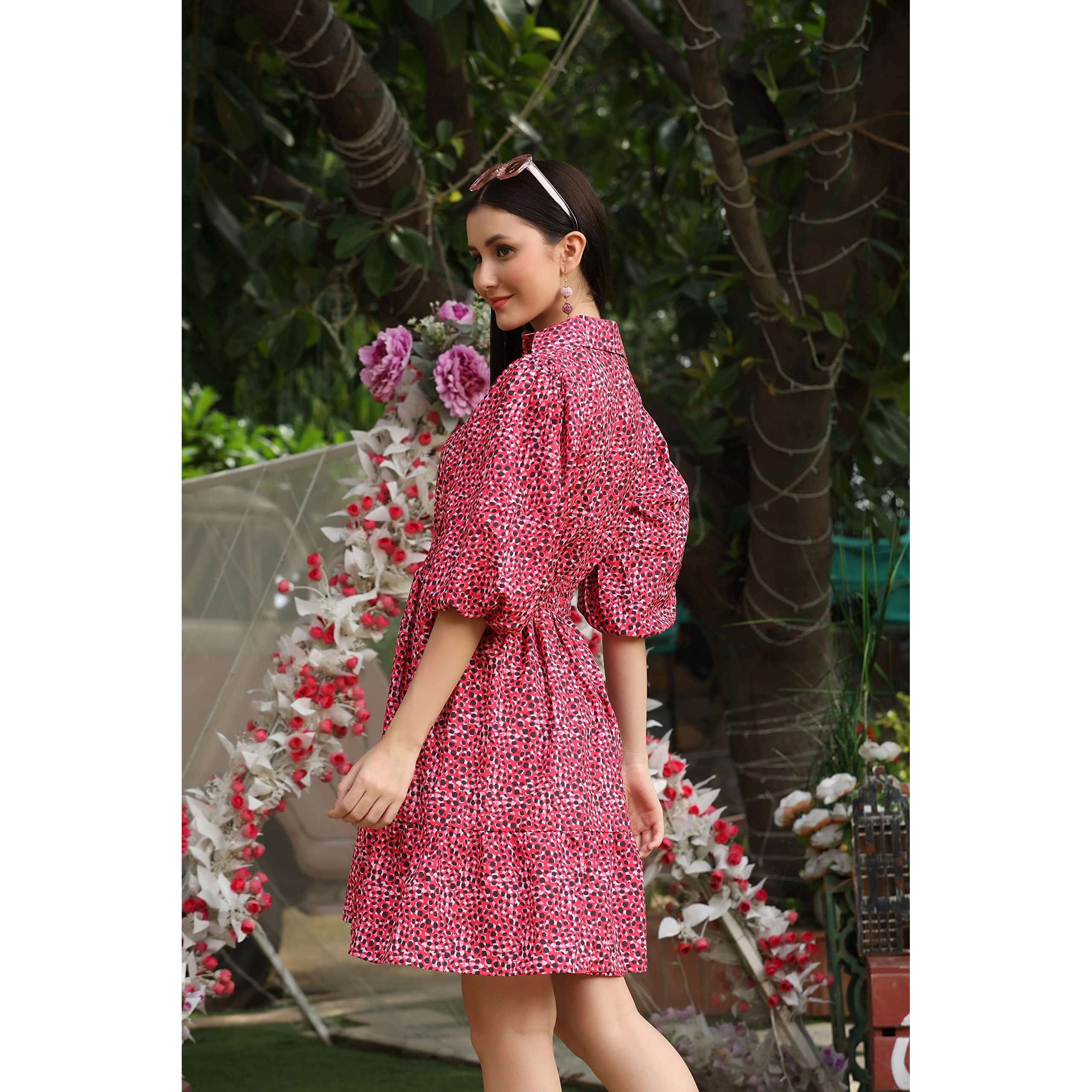 Greciilooks Womens Rayon A-Line Regular Fit Dress (Red, X-Large)