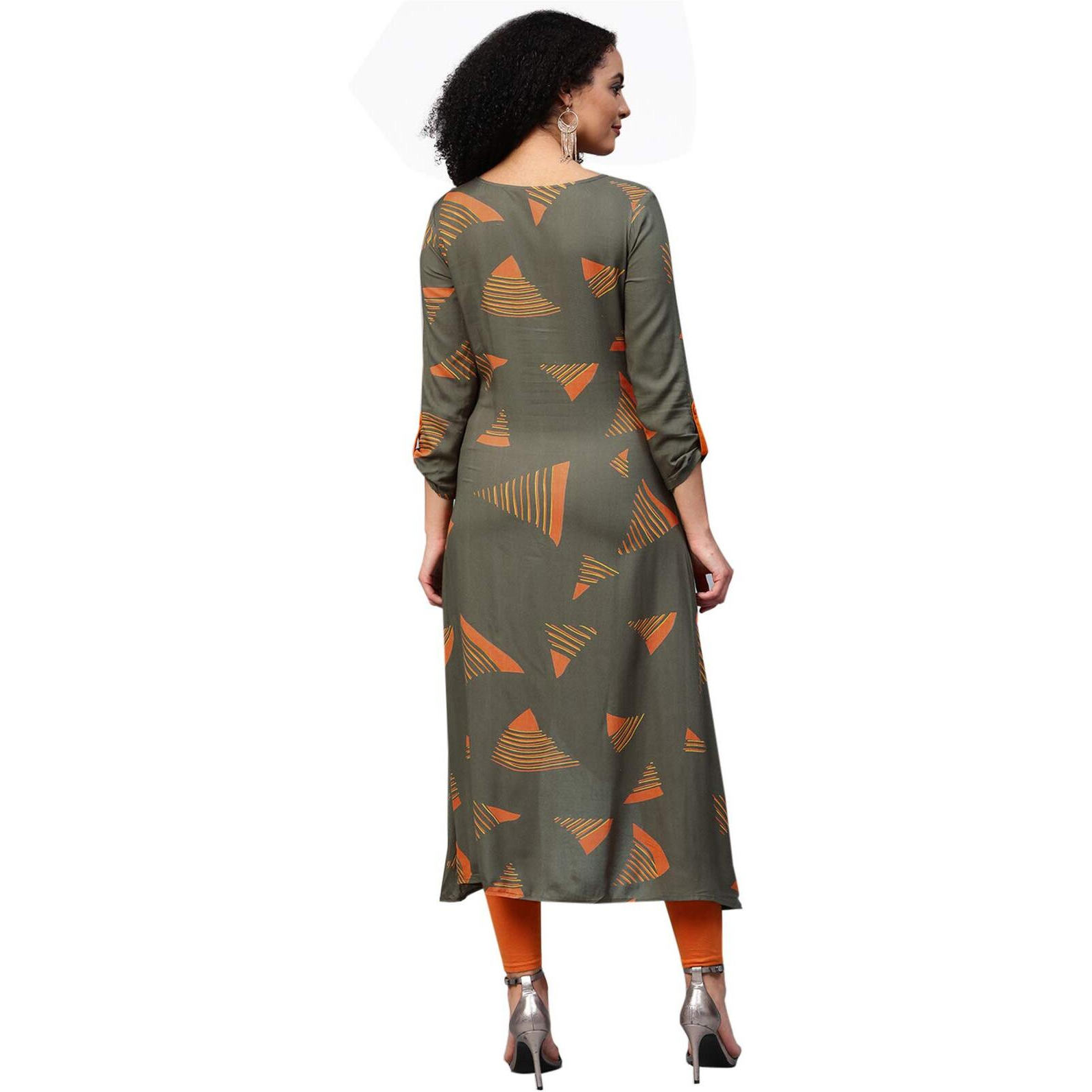 Ishin Women's Rayon Grey Printed A-Line Kurta