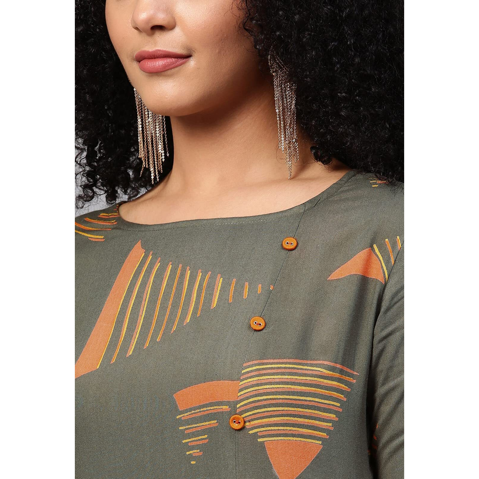 Ishin Women's Rayon Grey Printed A-Line Kurta