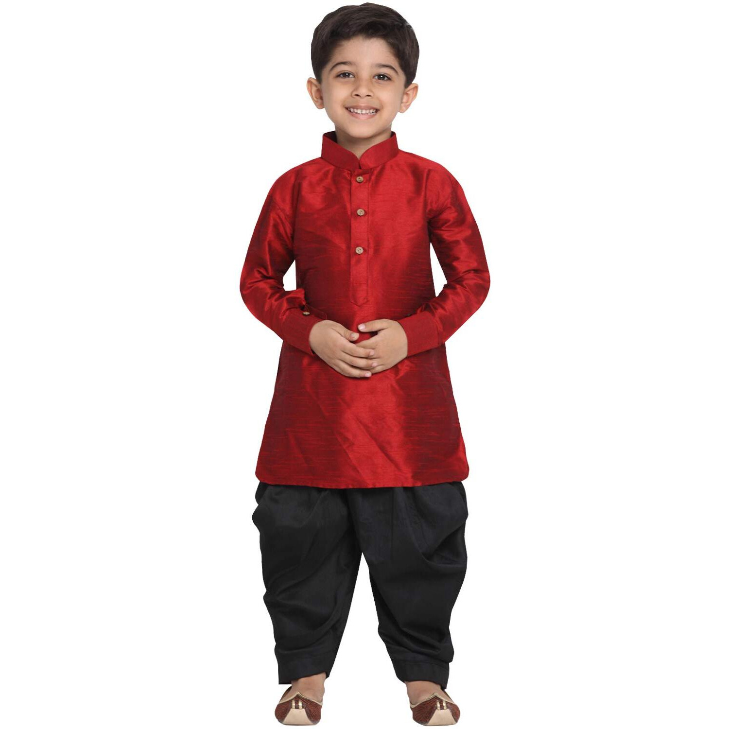Jbn Creation Boys' Maroon And Black Silk Blend Kurta And Dhoti Pant Set (Vasbuk001Mancdbl, For 9-10 Years)