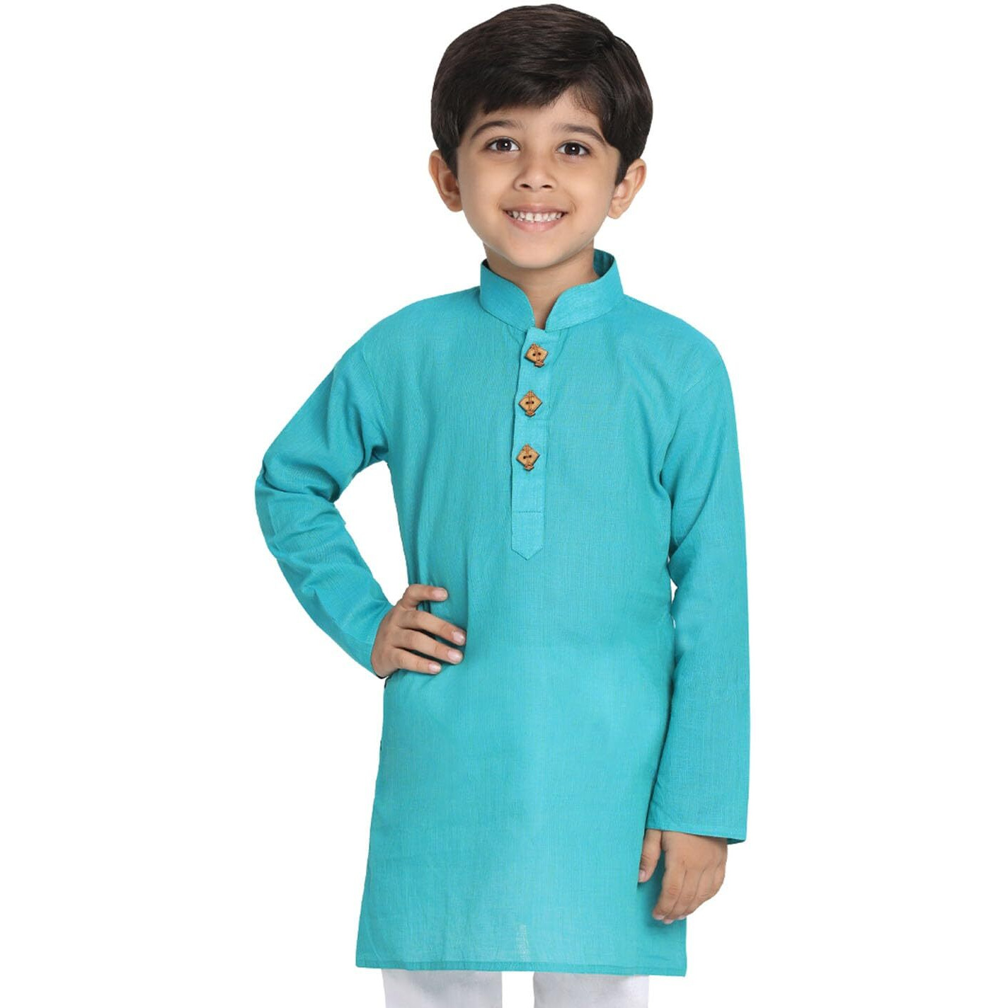 Jbn Creation Cotton Regular Boys' Cyan Handloom Kurta (Jbnbk066Ma_36