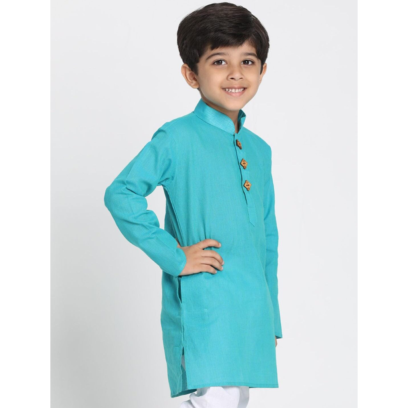 Jbn Creation Cotton Regular Boys' Cyan Handloom Kurta (Jbnbk066Ma_36