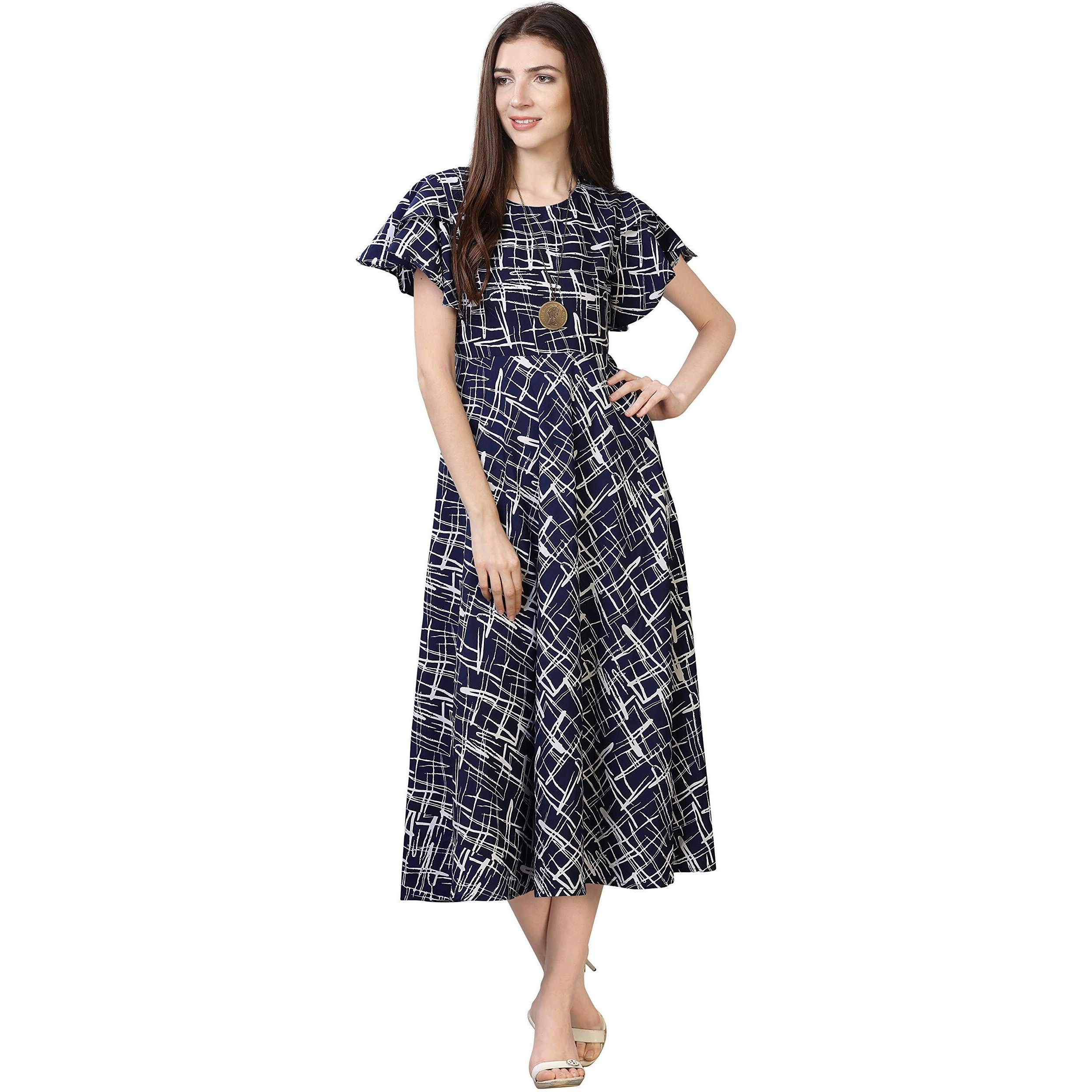 Oomph Women's Western & Fusion Wear Midi Dresses For Women, Beach, Blue - Md62