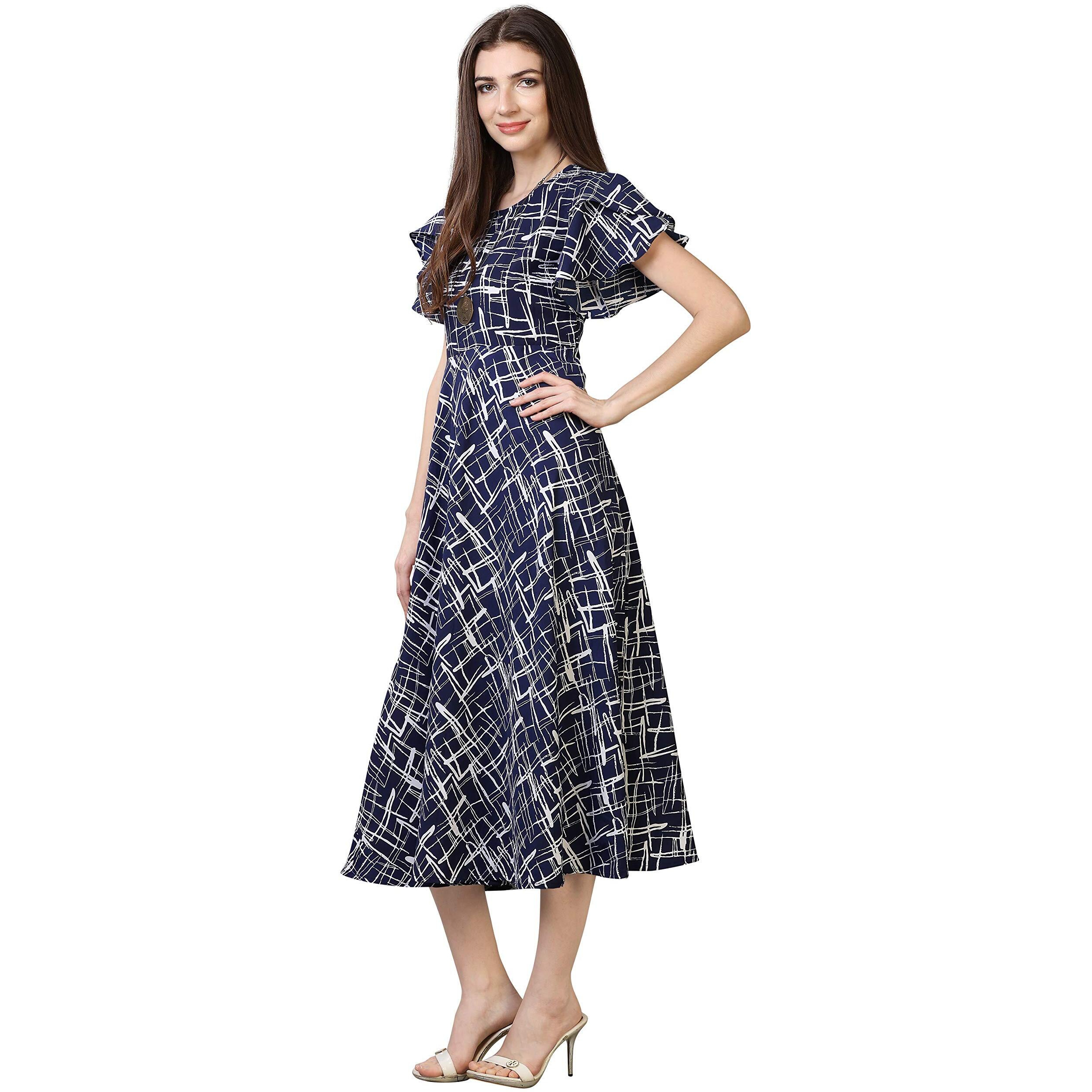 Oomph Women's Western & Fusion Wear Midi Dresses For Women, Beach, Blue - Md62