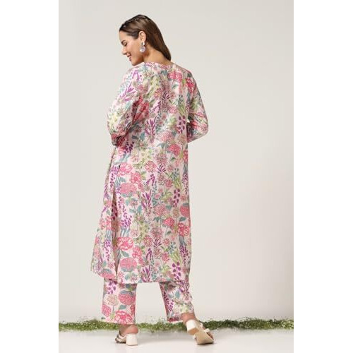 Dhruvi Trendz Women Cotton Blend Fancy Kurta Set Regular Fit Printed (Dt-K2730&P152_Pink_3Xl)