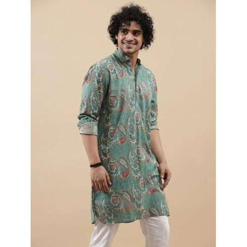 Dhruvi Trendz Mens Rayon Ethnic Wear Straitght Kurta Regular Fit Regular (Dt-M145_Green_S)