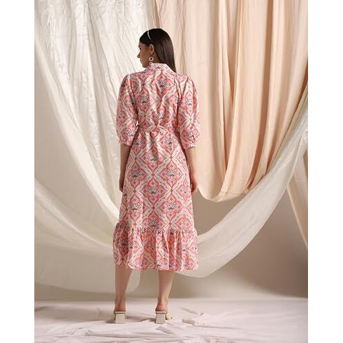 Dhruvi Trendz Womens Slub Rayon Women Western Dresses Regular Fit Dt-Wd1131 (Dt-Wd1132_Peach_Xl)