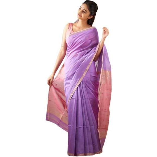 Flosive Women's Cotton Woven Soft Silk Saree With Blouse Piece Multicolor (Lavender L)