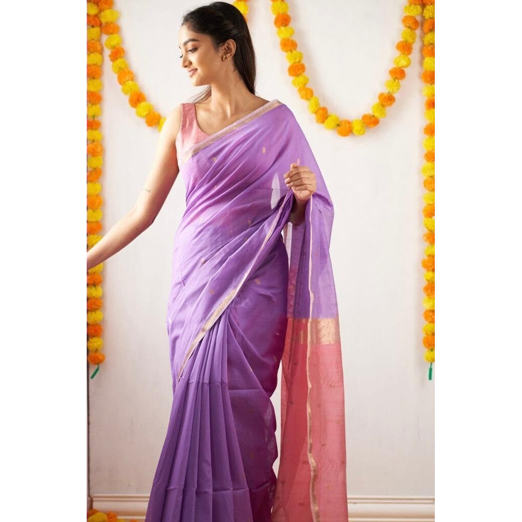 Flosive Women's Cotton Woven Soft Silk Saree With Blouse Piece Multicolor (Lavender L)
