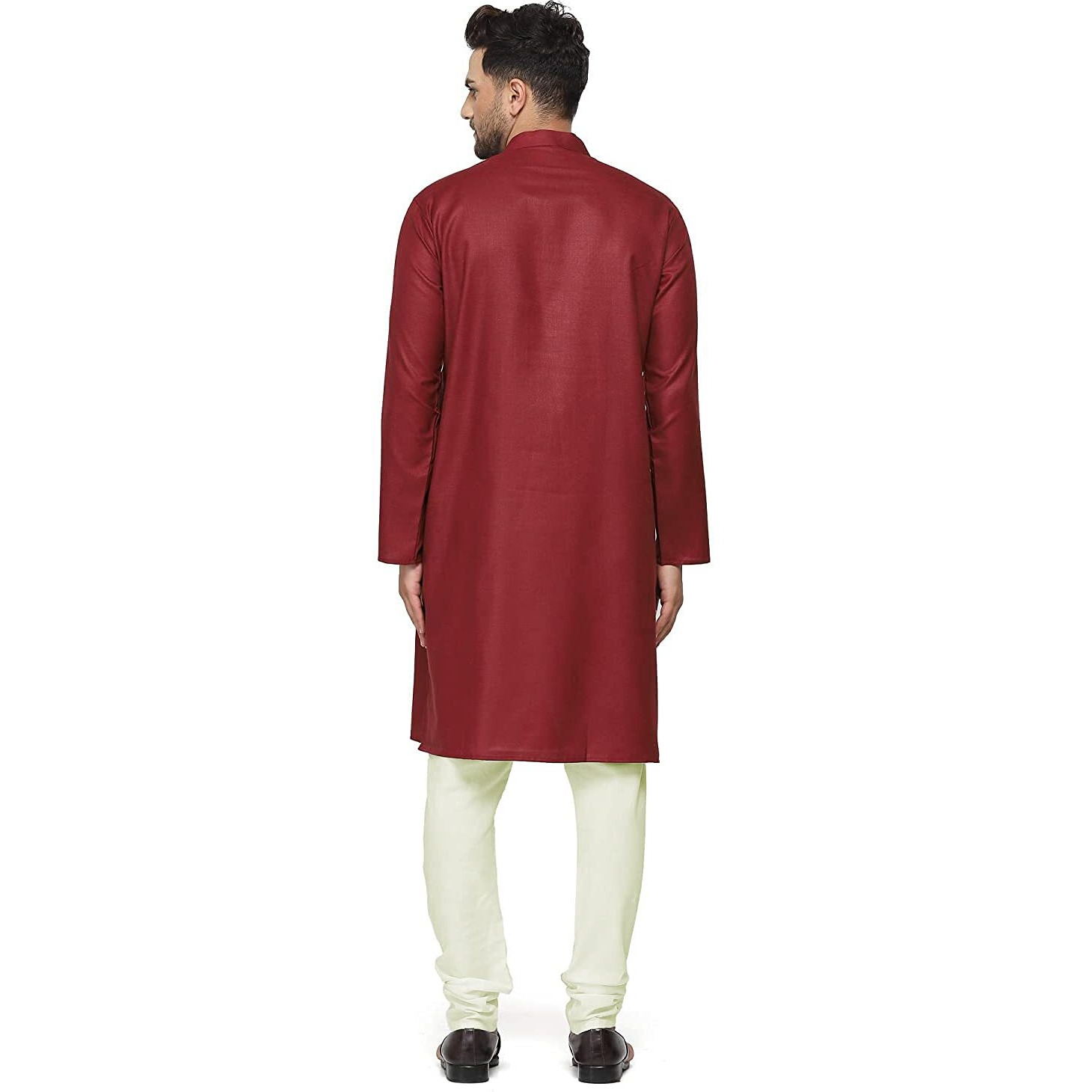 Gauri Laxmi Enterprise Men's Cotton Blend Solid Straight Kurta (Plnmrn 32_Maroon