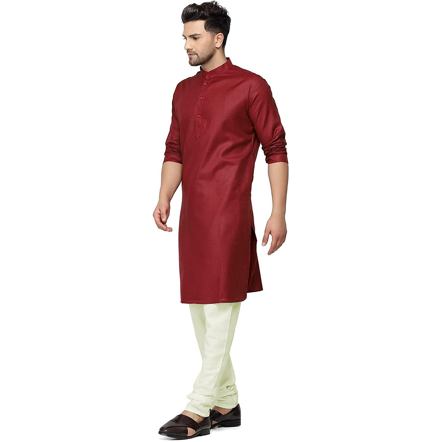 Gauri Laxmi Enterprise Men's Cotton Blend Solid Straight Kurta (Plnmrn 32_Maroon