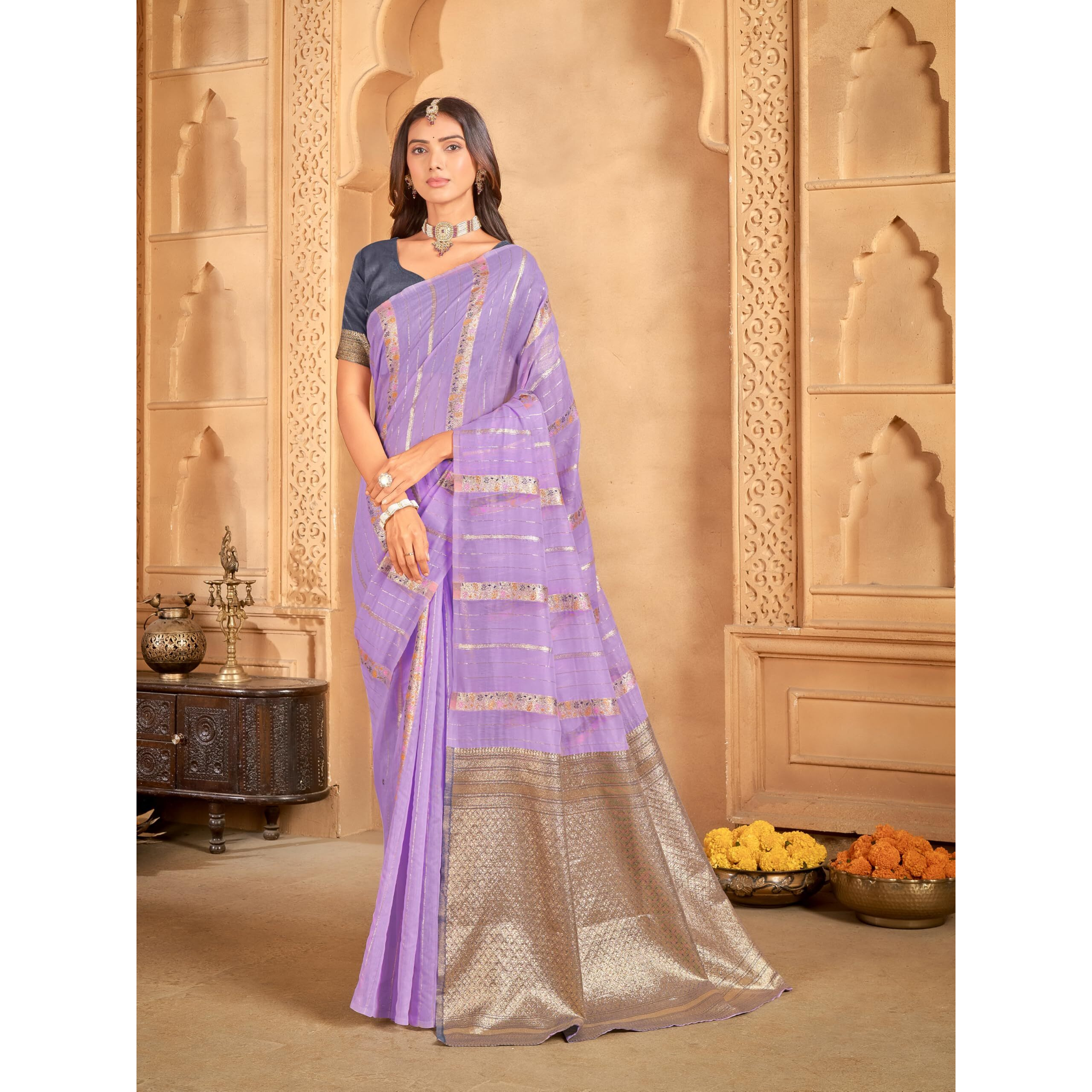 Glory Sarees Women's Sambalpuri Woven Jacquard Cotton Silk Saree With Blouse Piece (Sambalpurisarees102_Purple)