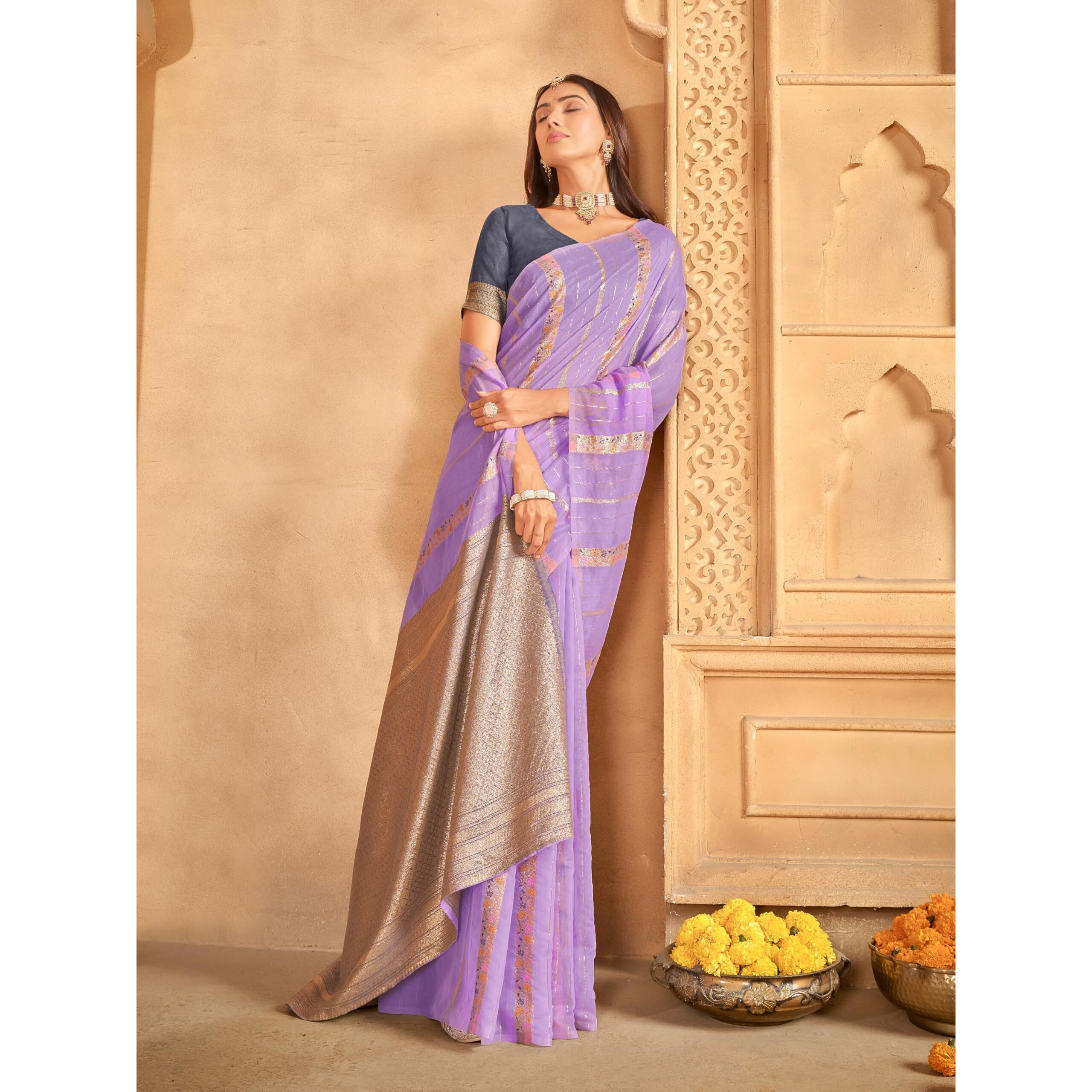 Glory Sarees Women's Sambalpuri Woven Jacquard Cotton Silk Saree With Blouse Piece (Sambalpurisarees102_Purple)