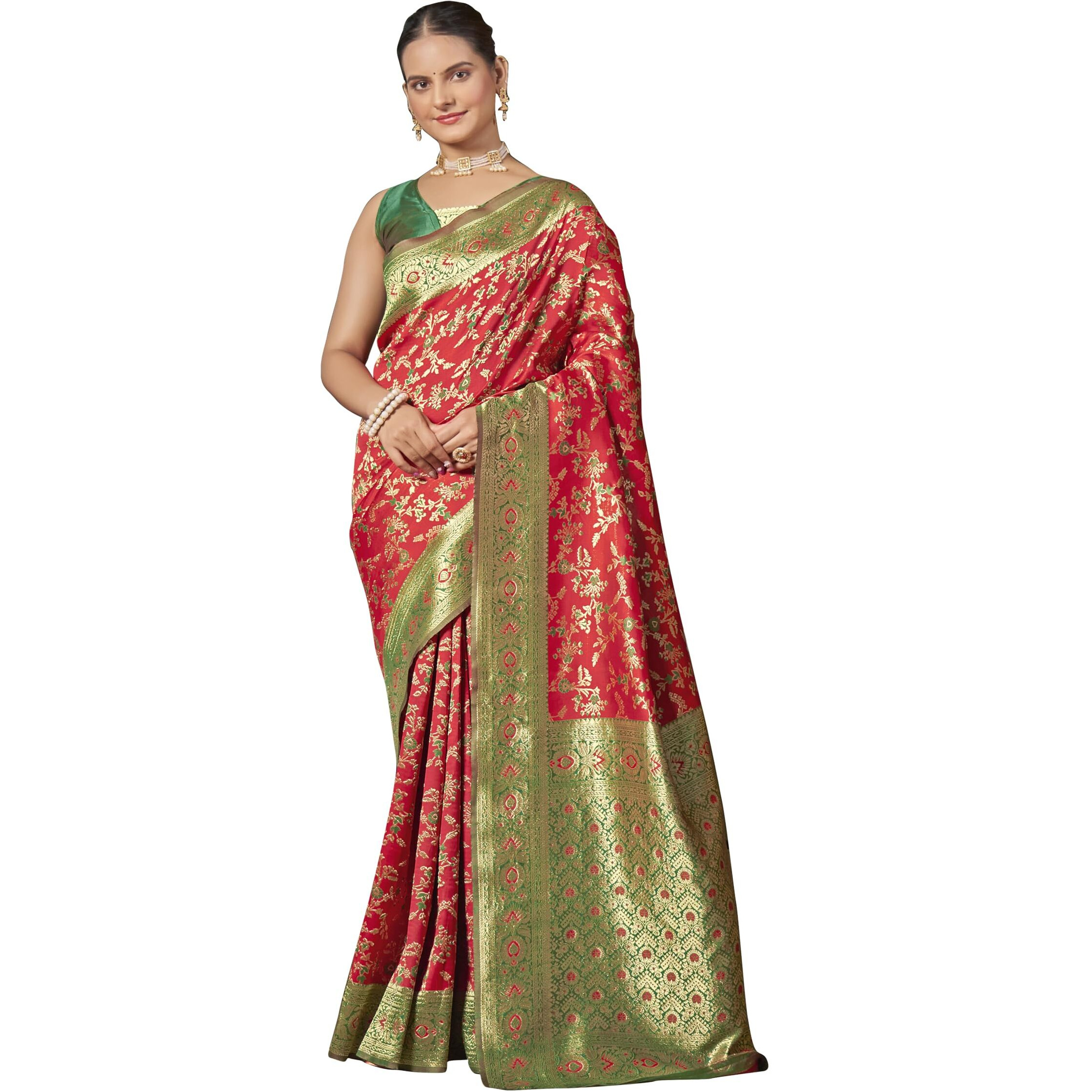 Glory Sarees Women's Minakari Banarasi Sarees For Women With Blouse Piece (Best_Silk_Saree_Red)