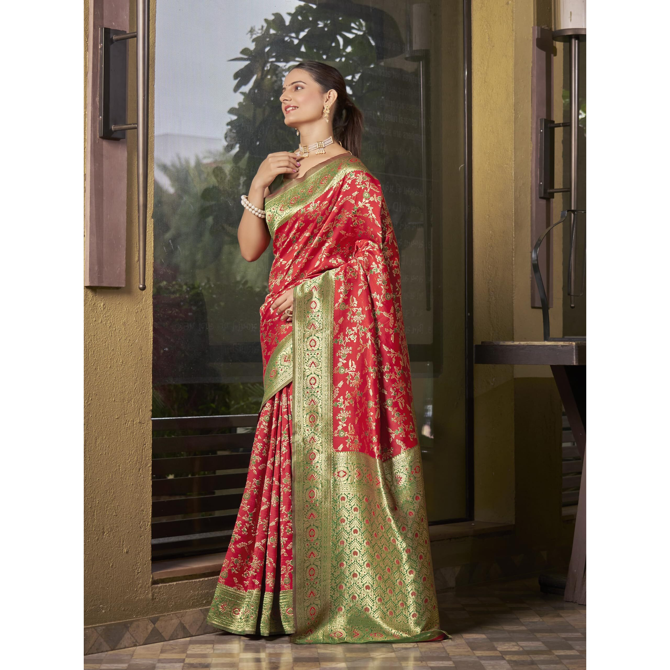 Glory Sarees Women's Minakari Banarasi Sarees For Women With Blouse Piece (Best_Silk_Saree_Red)