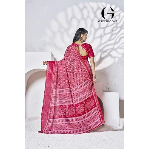 Greciilooks Plain Cotton Latest Design For Women | Silk Banarasi Saree (Gl-S2399_Dark Pink)