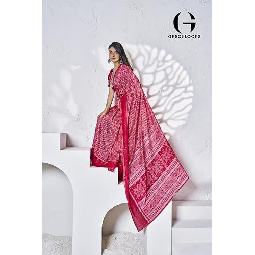 Greciilooks Plain Cotton Latest Design For Women | Silk Banarasi Saree (Gl-S2399_Dark Pink)
