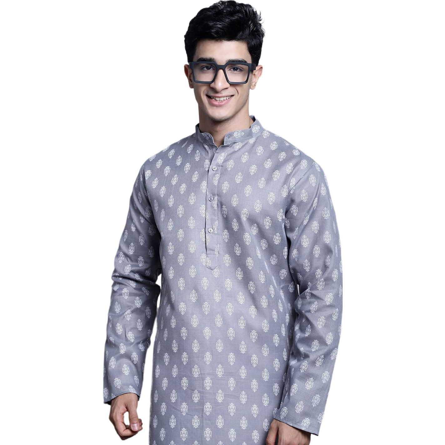 Jompers Men's Cotton Floral Printed Kurtas (Dark-Grey, Xl)
