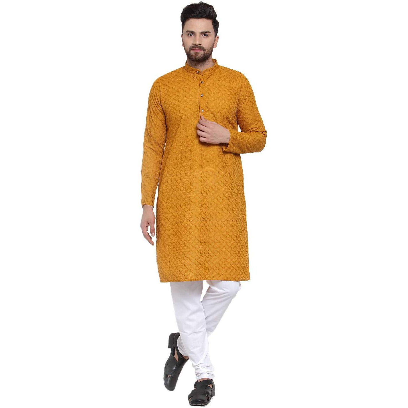 Jompers Men's Chicken Cotton Kurta Pyjama. (Mustard, S)