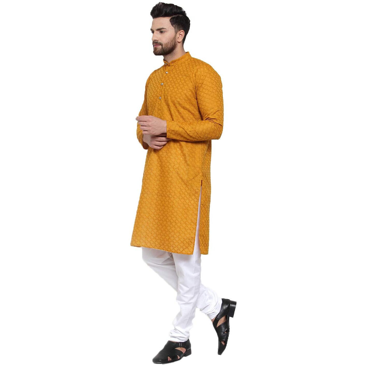 Jompers Men's Chicken Cotton Kurta Pyjama. (Mustard, S)