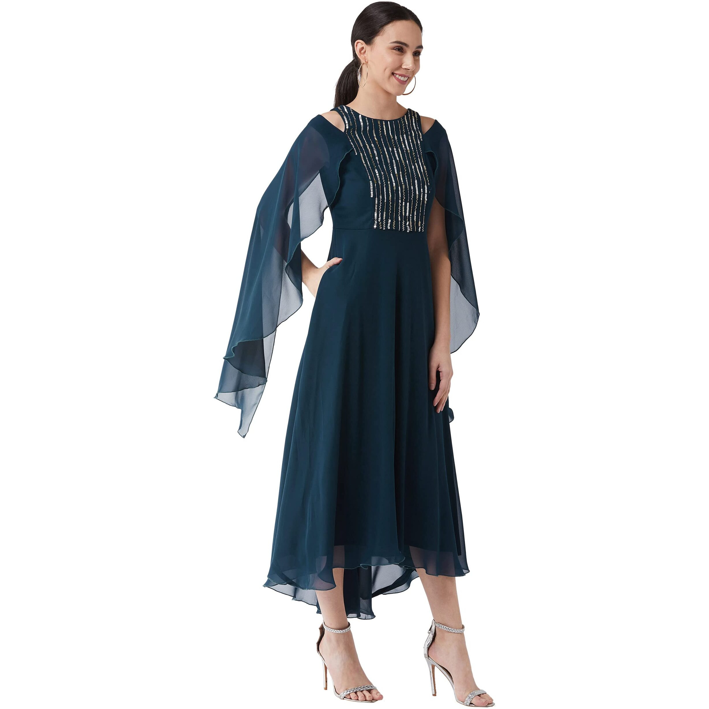 Miss Chase Women's Teal Solid Relaxed Fit Round Neck Sleeveless Maxi Dress (Mcss21D14-68-83-04,Teal,M)